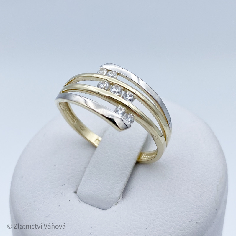Žluté zlato prsten se ZIRKONY kombinace bílého zlata